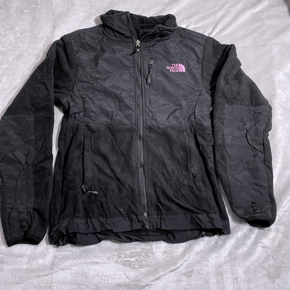 The North Face Denali Jacket Womens Small Black Pink Ribbon Fleece Full Zip